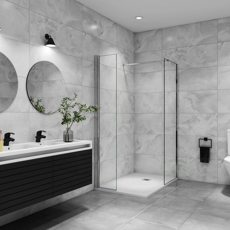 AICA paroi de douche à l'italienne 70x200cm avec une barre de fixation paroi de douche pivotante 45x200cm verre 8mm securit anticalcaire