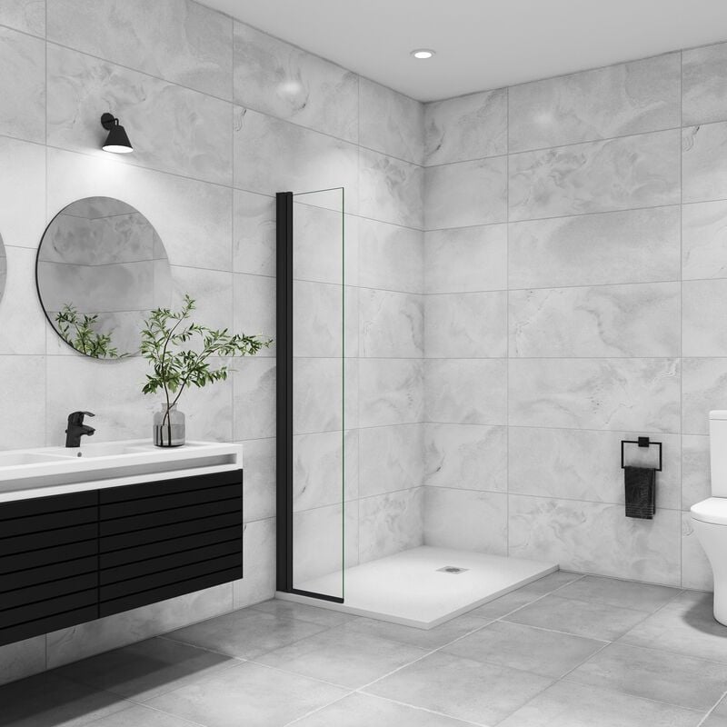 Aica Sanitaire - aica paroi de douche à l&39italienne pivotante 35x200cm paroi de douche retour pivotant mural en verre 8mm anticalcaire profilé en