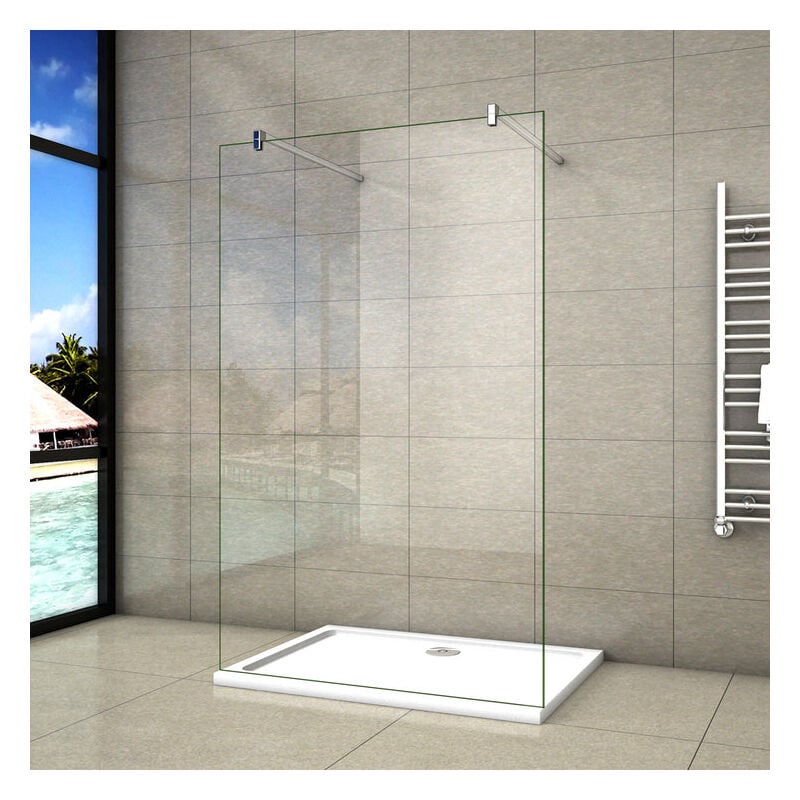 Aica paroi de douche 117.7x200cm l'ouverture des deux côtés douche à l'italienne avec 2 barres de fixation standards 140cm