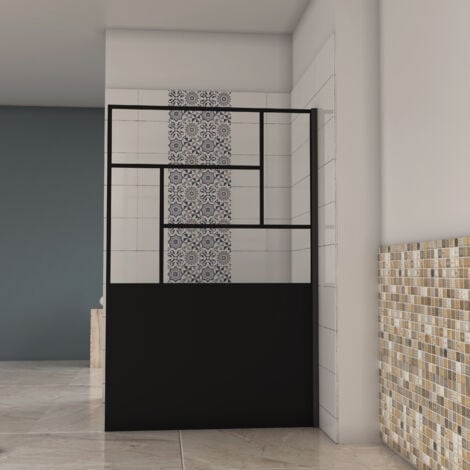 AICA SANITAIRE AICA Paroi de douche style Atelier 100x200cm, Paroi douche italienne Noir mat style industriel,8mm verre,Élégance et intimité assurées