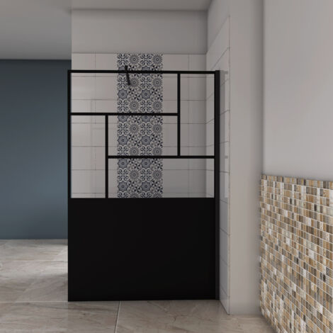 AICA Paroi de douche style Atelier 120x200cm,Paroi douche italienne industrielle,avec une barre de fixation extensible ronde,Conception et intimité