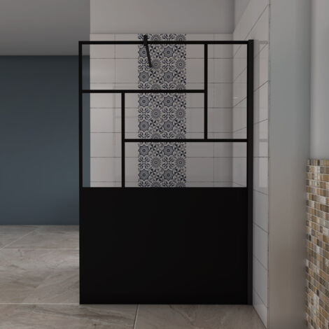 AICA Paroi de douche style Atelier 90x200cm,avec une barre de fixation carrée 140cm,8mm verre anticalcaire,Paroi douche italienne,Conception et intimité
