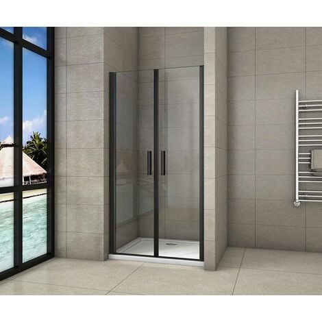 AICA SANITAIRE AICA porte de douche 100x200cm porte de douche battante noir en 8mm verre anticalcaire