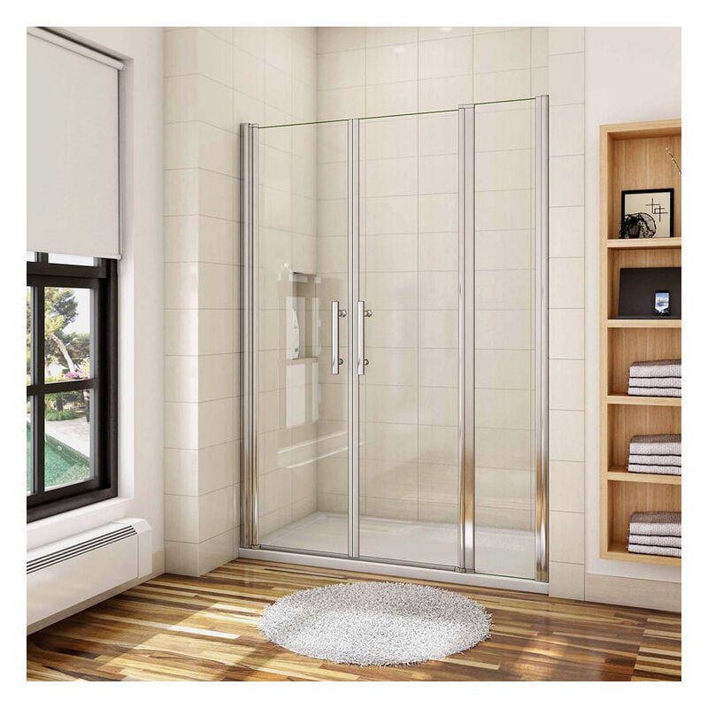 Aica porte de douche battante 130x197cm porte battante avec 1 élément fixe en 6mm verre anticalcaire