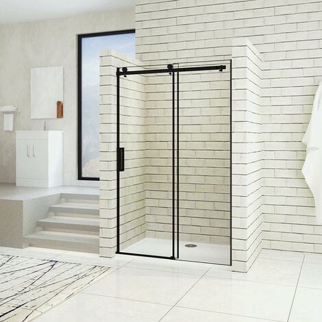 AICA porte de douche noire coulissante hauteur 200cm porte de douche coulissante noir en 8mm verre anticalcaire
