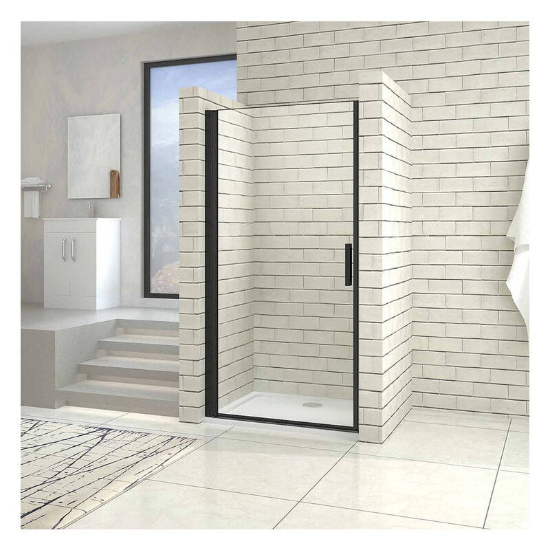 Aica porte de douche noire 100x200cm porte de douche pivotante noir en 8mm verre anticalcaire