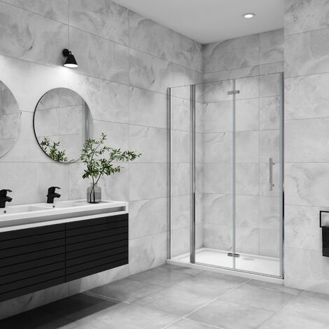 AICA porte de douche pivotante 110x185cm en 6mm verre anticalcaire porte de douche pliante avec un élément fixe