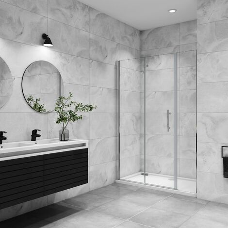 AICA porte de douche pivotante 110x185cm porte de douche pliante avec un élément fixe en 6mm verre anticalcaire