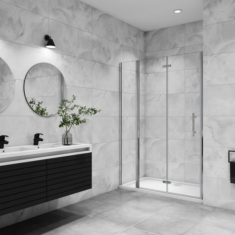Aica porte de douche pivotante 130x185cm en 6mm verre anticalcaire porte de douche pliante avec un élément fixe
