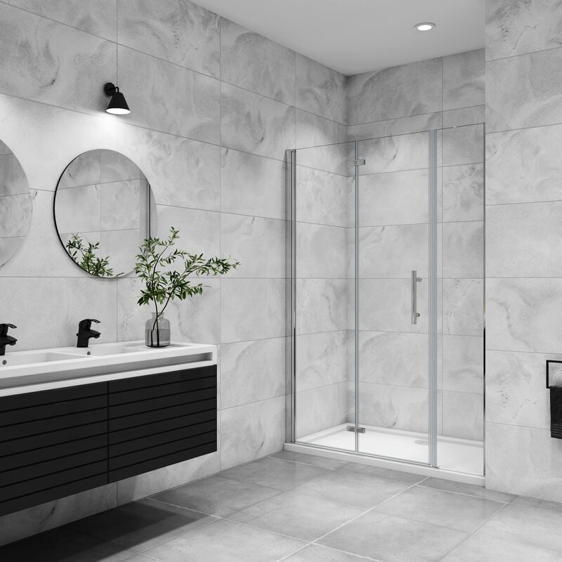Aica porte de douche pivotante 110x195cm porte de douche pliante avec un élément fixe en 6mm verre anticalcaire