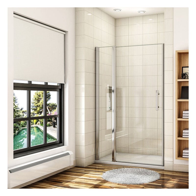 Aica porte de douche pivotante 106x197cm porte de douche avec 1 élément fixe en 6mm verre anticalcaire