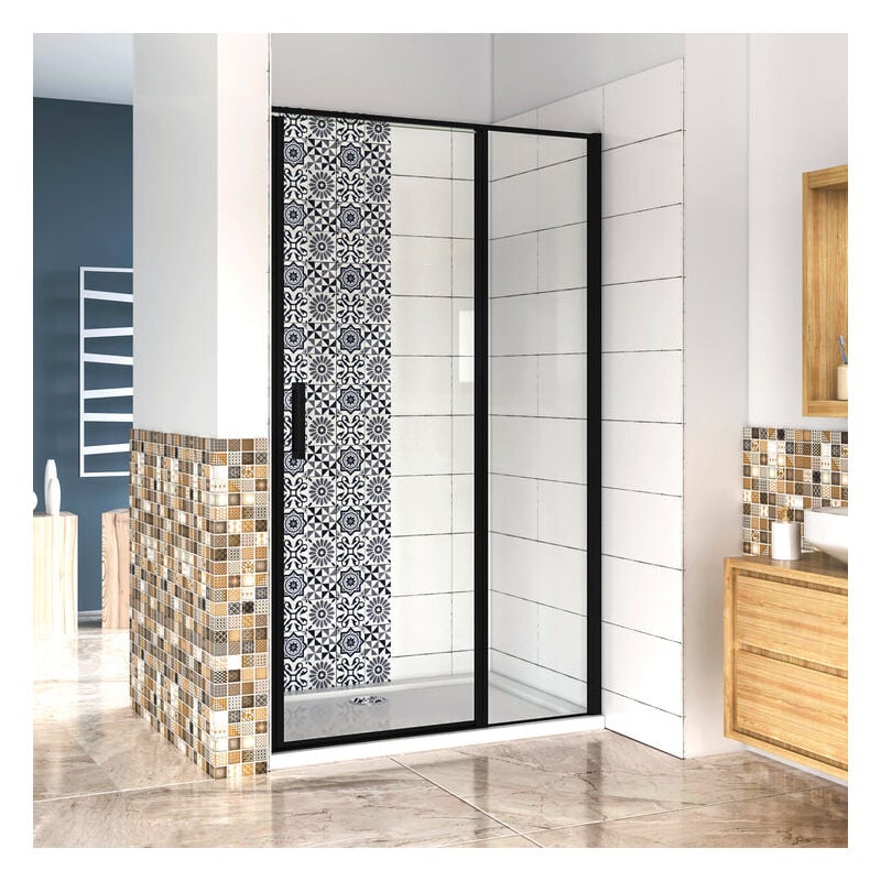 Aica porte de douche pivotante 100x185cm noir mat en verre anticalcaire installation en niche