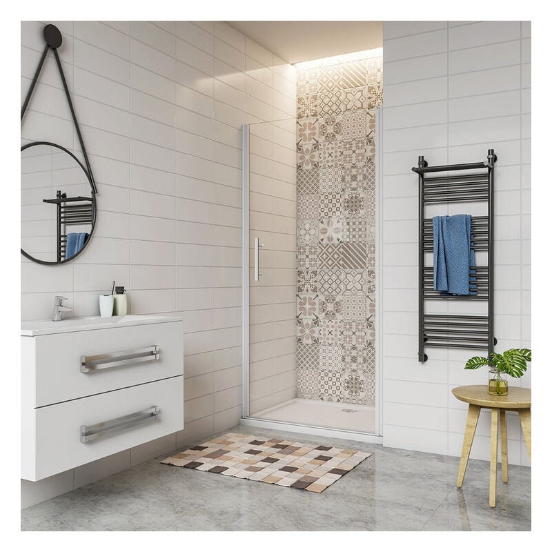 Aica porte de douche pivotante 100x185cm profilé blanc en verre anticalcaire