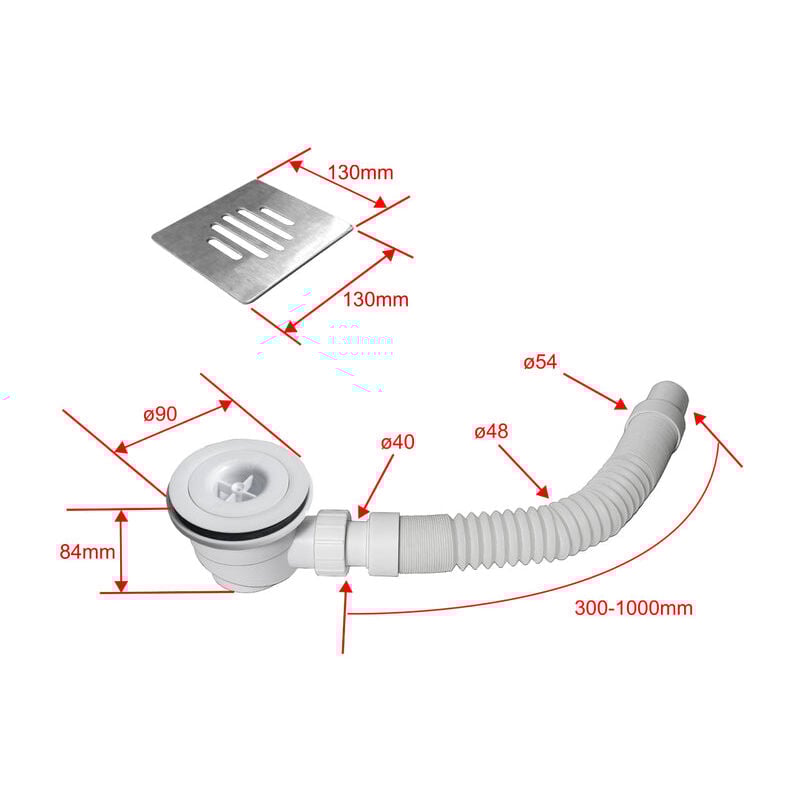 Aica receveur de douche 90x90cm carré Extra plat Blanc antiderapant avec une grille en abs