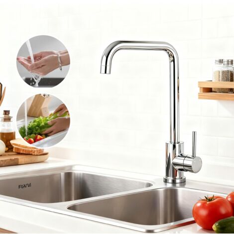 AICA Robinet de Cuisine Chromé Économe en Eau Rotatif à 360°, Design Résistant à la Haute Pression Fabriqué en Acier Inoxydable 304