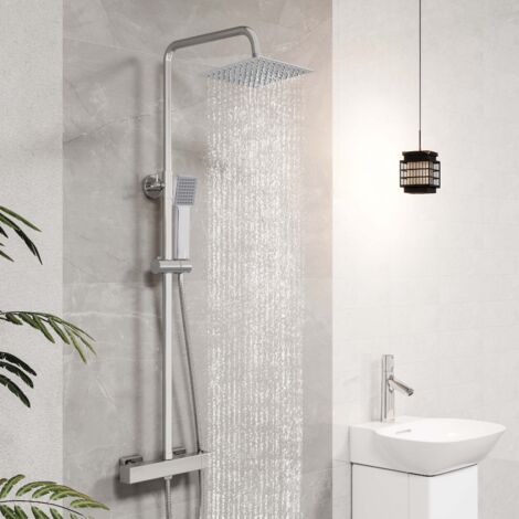 AICA Round Bar Thermostatic Twin Head Shower Mixer Set Chrome