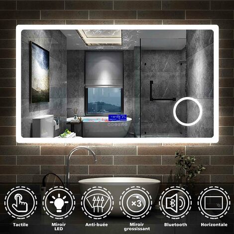 AICA  Miroir de salle de bain intelligent LED anti-buée avec plusieurs fonctionnalités en option