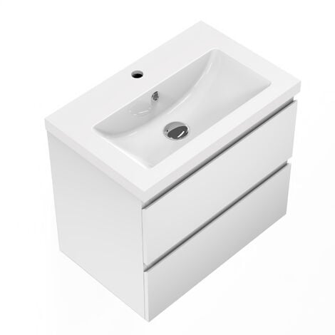50cm(L)x38.5cm(P)x52cm(H Meuble de salle de bain avec lavabo blanc/anthracite/naturel