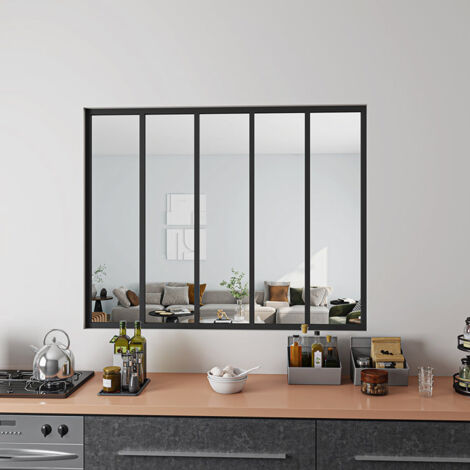 Aica Sanitaire – Cloison verrière en aluminium noir mat 153x108cm – Vitrage en verre trempé 4mm – Résistante aux détergents – Montage facile