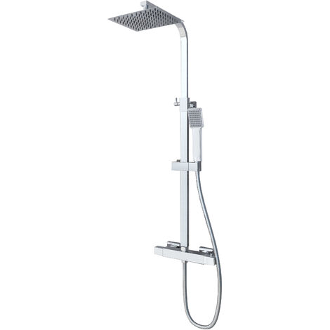 Aica Sanitaire – Colonne de douche thermostatique avec mitigeur carré – Pommeau carré 8 pouces – Corps en laiton chromé – Tuyau inox anti-torsion
