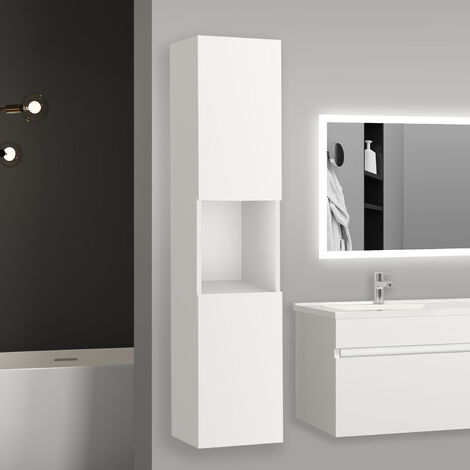 Aica Sanitaire – Meuble colonne salle de bain 30x30x131,5 cm – 2 portes à fermeture silencieuse – MDF respectueux de l'environnement – Montage facile