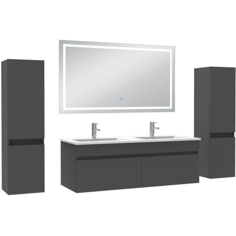 Aica Sanitaire – Ensemble de meubles salle de bain 120cm – Miroir lumineux anti-buée – Colonne de rangement 110cm – MDF renforcé – 3 couleurs disponibles