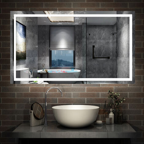 Miroir de salle de bain anti-buée 60 60 4.5cm bord biseauté blanc chaud anti 