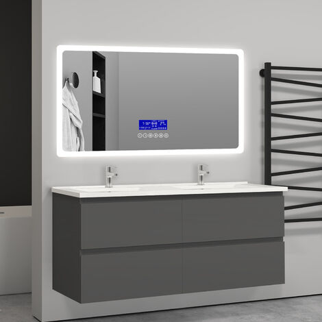 Aica Sanitaire – Meuble double vasque 120x46x52cm – 4 tiroirs à fermeture amortie – 2 vasques suspendues en céramique – Finition anthracite