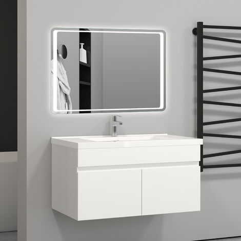 Aica Sanitaire – Meuble salle de bain blanc 79,5x45x40cm – 2 portes – Vasque suspendue pour gain d'espace – Charnières anti-corrosion – Montage facile