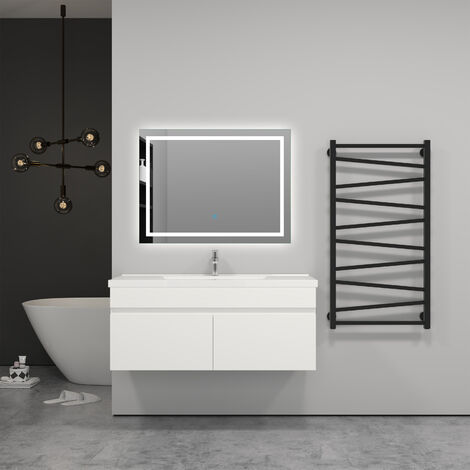 Aica Sanitaire – Meuble salle de bain blanc 99x45x40cm avec vasque suspendue – 2 portes renforcées – Charnières anti-corrosion – Montage facile