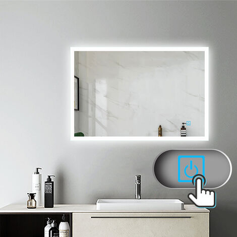 Aica Sanitaire – Miroir lumineux de salle de bain 80x60cm – Anti-buée – Éclairage LED 6000K – Interrupteur tactile IP44 – Installation horizontale/verticale