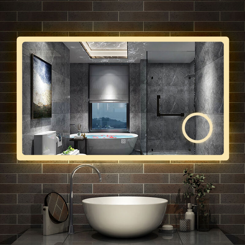 Aica Sanitaire - Miroir multifonctions led 3 couleurs dimmable avec anti-buée et loupe 100x60cm