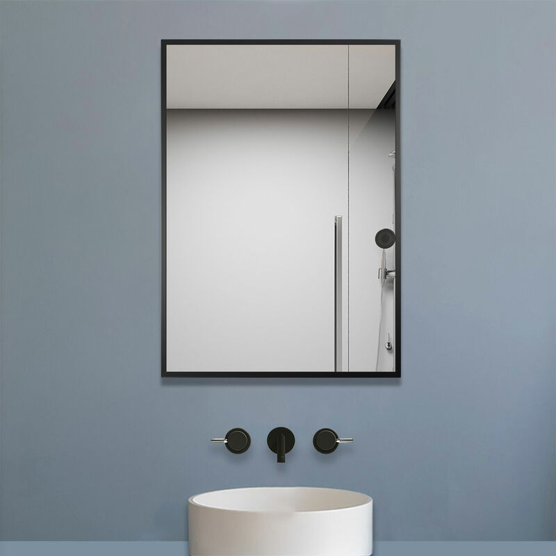 Aica Sanitaire - Miroir rectangulaire noir mat suspendu horizontalement et verticalement 8060cm