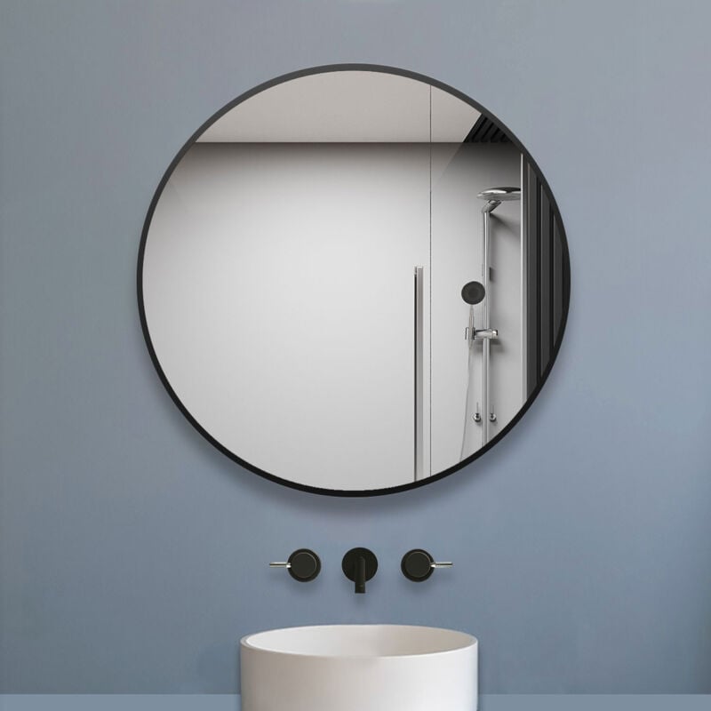Miroir rond noir (mat) encadré suspendu horizontalement 50x50cm - Aica Sanitaire