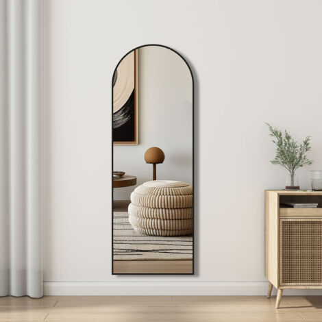 Aica Sanitaire – Miroir sur pied arqué noir 150 x 50 cm – Verre haute qualité – Cadre métal résistant à la corrosion – Installation facile