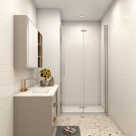 Aica Sanitaire – Porte de douche pliante 105x195 cm – Verre anticalcaire 6 mm – Cadre aluminium chromé – Installation en niche – Système de fermeture magnétique