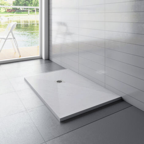 Aica Sanitaire – Receveur de douche rectangulaire 100x80cm – Extra plat 3cm – Antidérapant C3 – Résine avec 60% de charge minérale – Grille incluse