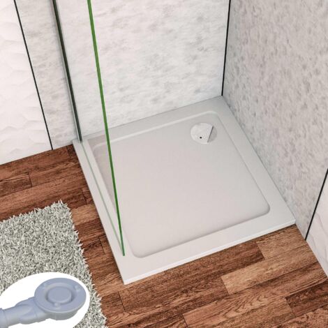 Aica Sanitaire – Receveur de douche à poser 100x100cm H.3cm – Bac extra-plat en résine – Bonde de douche H.5.5cm – Antidérapant et antibactérien