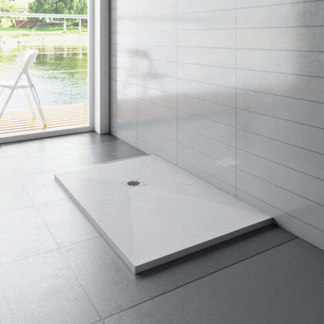 Aica Sanitaire – Receveur de douche rectangulaire 100x80cm – Extra-plat blanc – Antidérapant en résine minérale – Grille ABS haute qualité