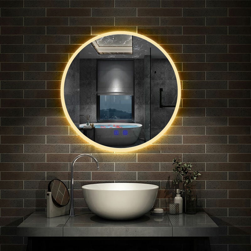 Aica Sanitaire - Simple Bluetooth led rond miroir de salle de bain tricolore tactile avec anti-buée 70x70cm
