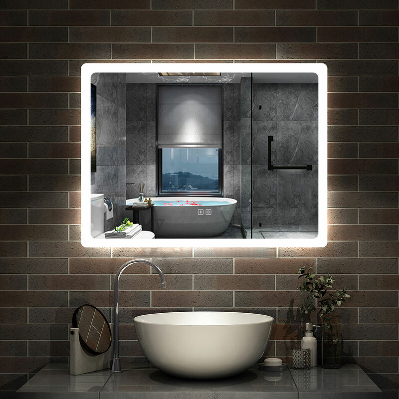 Aica Sanitaire - Simple bluetooth led tactile miroir de salle de bain tricolore, anti-buée, suspension horizontale 120x70cm