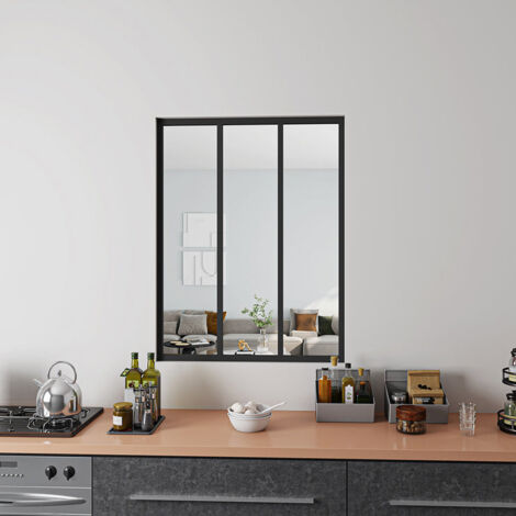 Aica Sanitaire – Verrière intérieure en aluminium noir mat 93x108cm – Vitrage en verre trempé 4mm – Résistante aux détergents – Montage facile