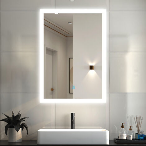 Aica Sanitarios  Espejo de baño con luz blanca，60 x 50 cm,espejo rectangular,brillo ajustable+ antivaho+ función de memoria agapada