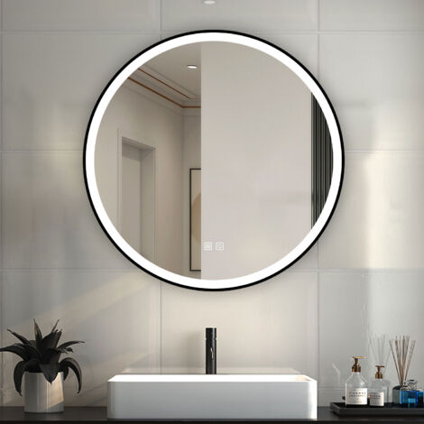 Aica Sanitarios  Espejo de baño con luz LED，luz con tres colores, brillo ajustable, antivaho，redondo 70 x 70 cm