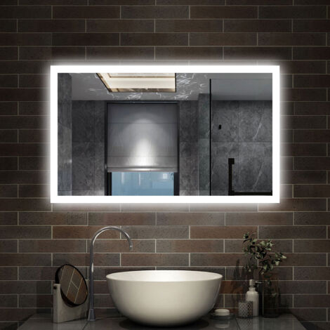 AICA - Specchio con led 100X60cm.Cornice smerigliata + Dimmerabile + 3 Temperature di Colore + Antiappannamento