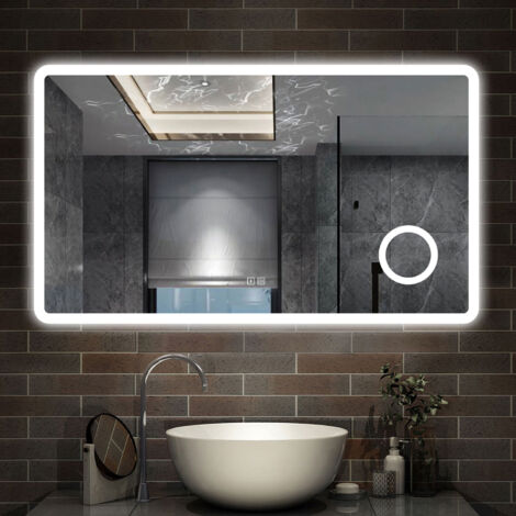 AICA - Specchio con led 120X70cm.Bluetooth + Ingrandimento 3X + 3 Temperature di Colore + Antiappannamento