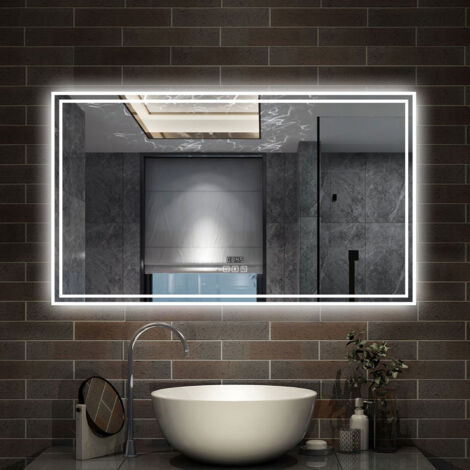 AICA - Specchio con led 140X80cm.Bluetooth + orologio + 3 Temperature di Colore + Antiappannamento