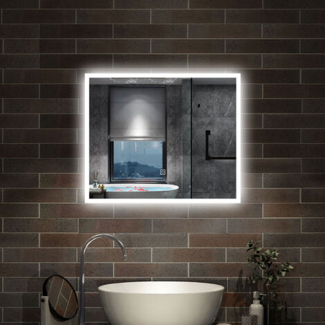 AICA - Specchio con led 60X50cm.Cornice smerigliata + Dimmerabile + 3 Temperature di Colore + Antiappannamento