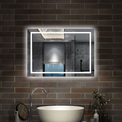 AICA - Specchio con led 70X50cm.Cornice smerigliata + Dimmerabile + 3 Temperature di Colore + Antiappannamento
