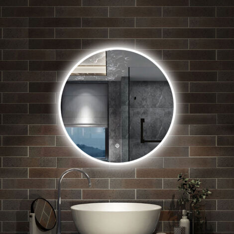 AICA - Specchio con led 80cm.Cornice smerigliata.Touch + Antiappannamento + 3 Temperature di Colore